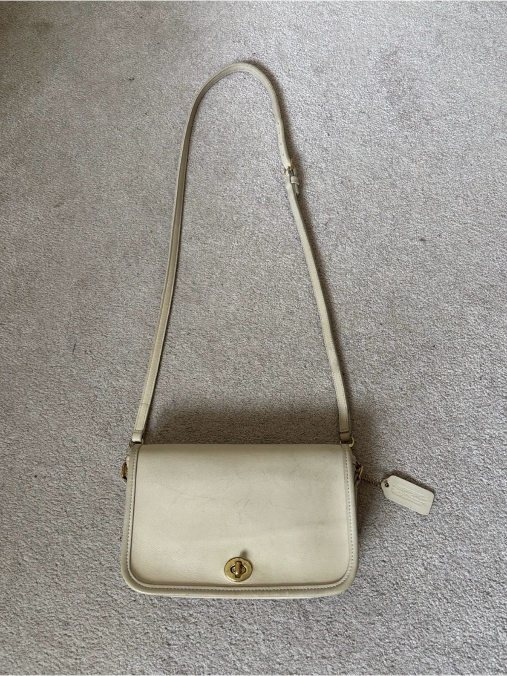 Vintage 1997 Coach Pocket Purse Legacy Bone Leather Crossbody Bag Style 9755